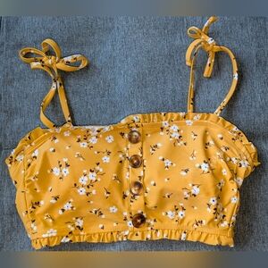 Floral Yellow Bikini Top Tie straps Target size M Beach Pool Spring Break